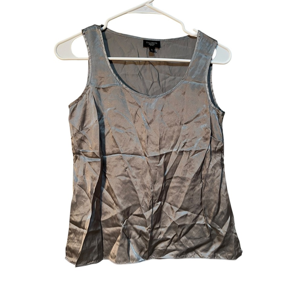 Talbots Womens Size 2 Petite Sleeveless Scoop Neck Shell Blouse Silver Gray Silk